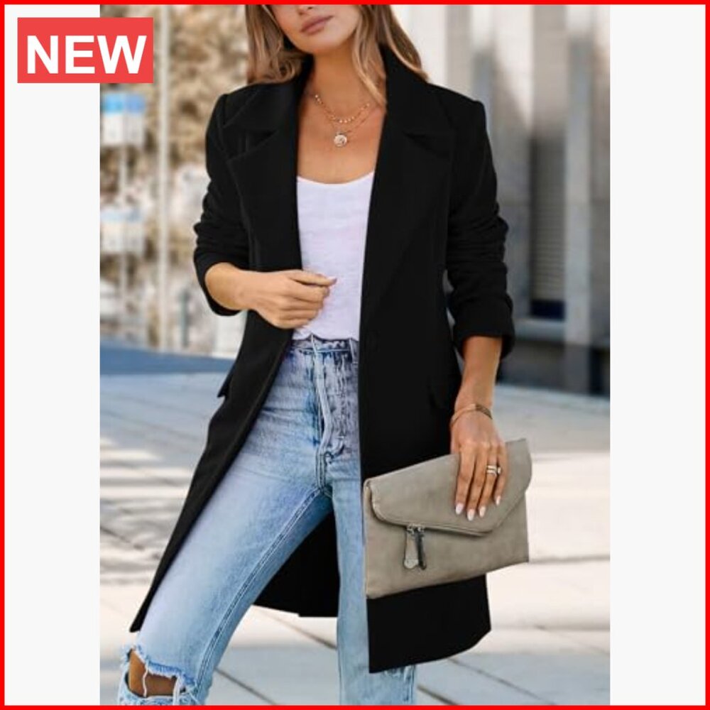 Polyester Blend Long Blazer Jacket With Padded Sh… - image 5